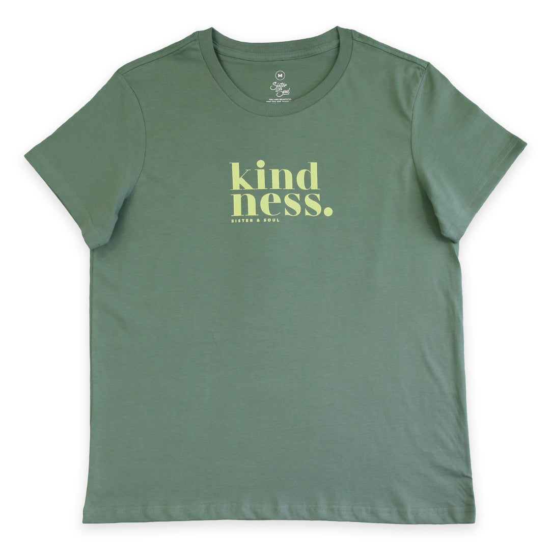 Kindness - Boxy Tee - Sage with Soft Lime Print
