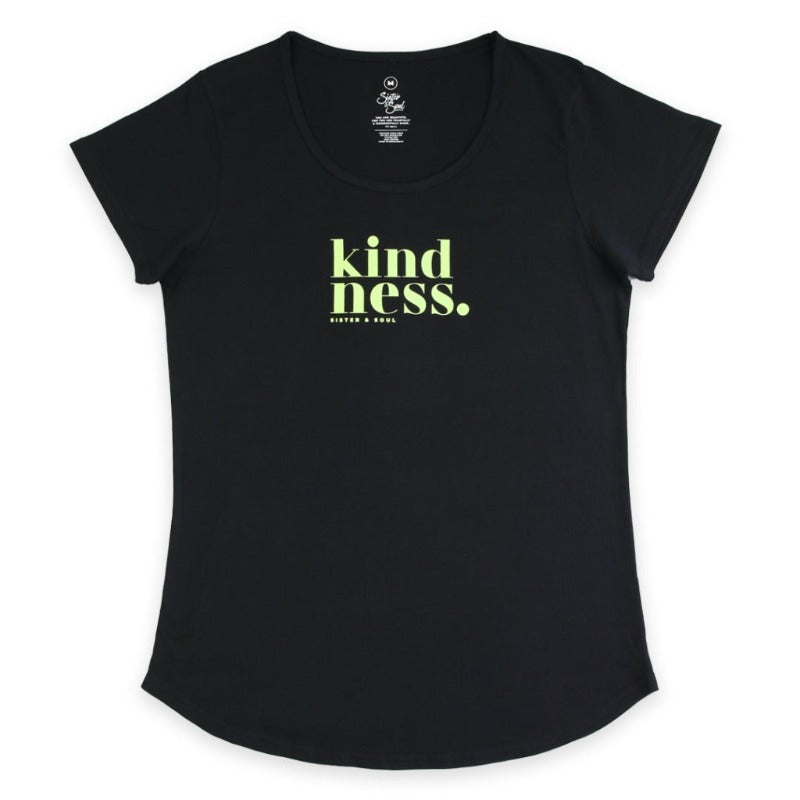 Kindness - Scoopy Tee - Black with Lime Print