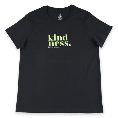 Kindness - Boxy Tee - Black with Lime Print
