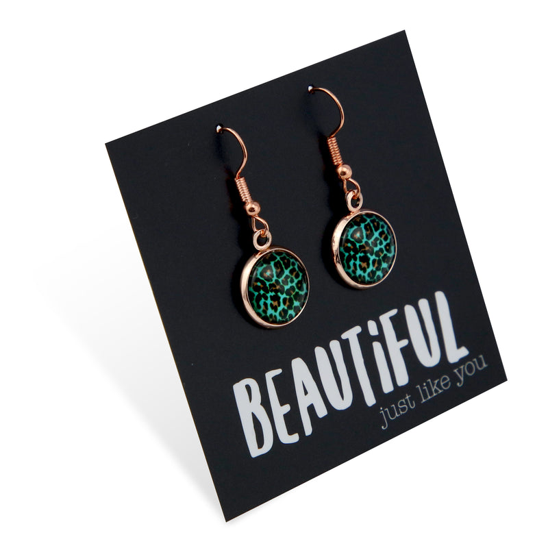 TEAL COLLECTION - Beautiful Just Like You - Rose Gold Dangle Earrings - Lagoon Leopard (12465)