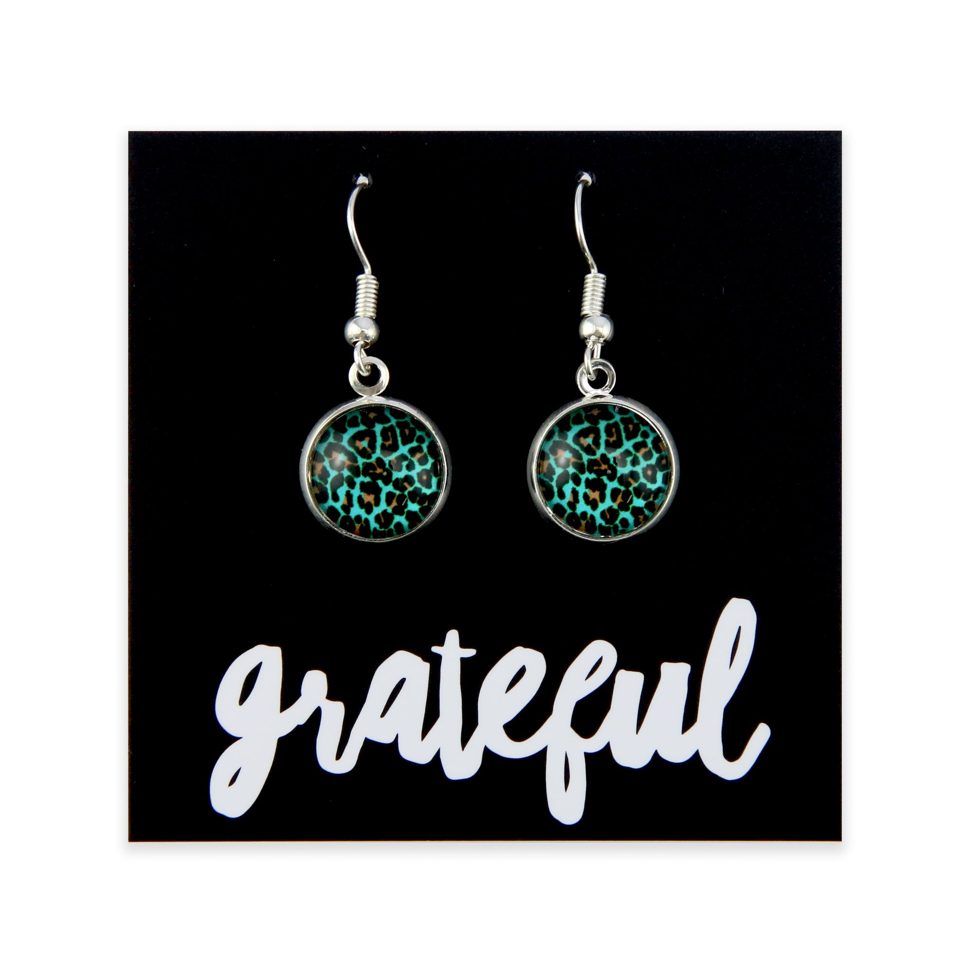 TEAL COLLECTION - Grateful - Bright Silver Dangle Earrings - Lagoon Leopard (11754)