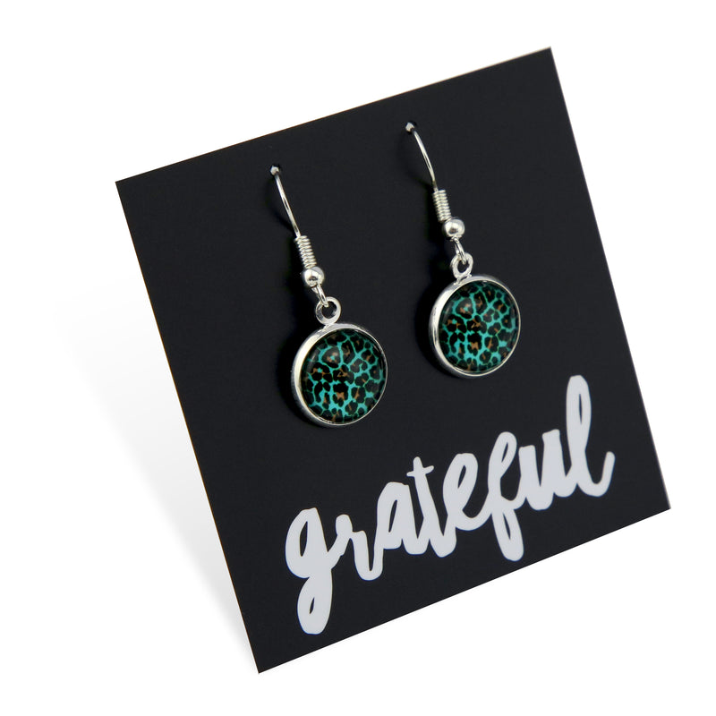 TEAL COLLECTION - Grateful - Bright Silver Dangle Earrings - Lagoon Leopard (11754)