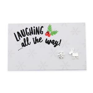 Laughing All The Way - Reindeer & Snowflake Earring Studs - Silver (8208)