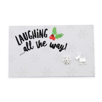 Laughing All The Way - Reindeer & Snowflake Earring Studs - Silver (2304)