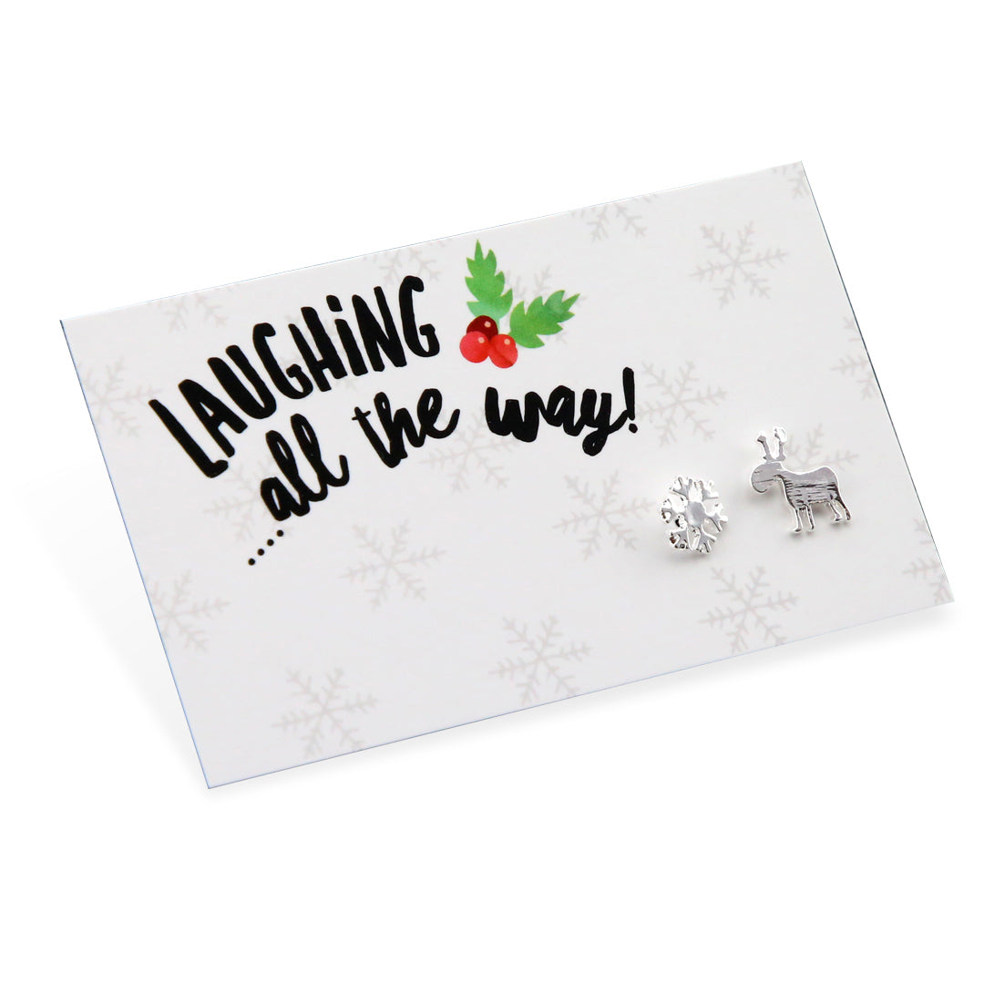 Laughing All The Way - Reindeer & Snowflake Earring Studs - Silver (8208)