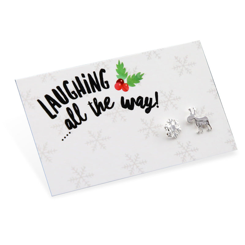 Laughing All The Way - Reindeer & Snowflake Earring Studs - Silver (2304)