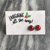 SPARKLEFEST - Laughing All The Way - Bright Silver Stud Earrings - Ruby Red Glitter (9209)