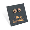 Life Is Beautiful - Rose Gold Stainless Steel 8mm Circle Studs - Flora (12854)