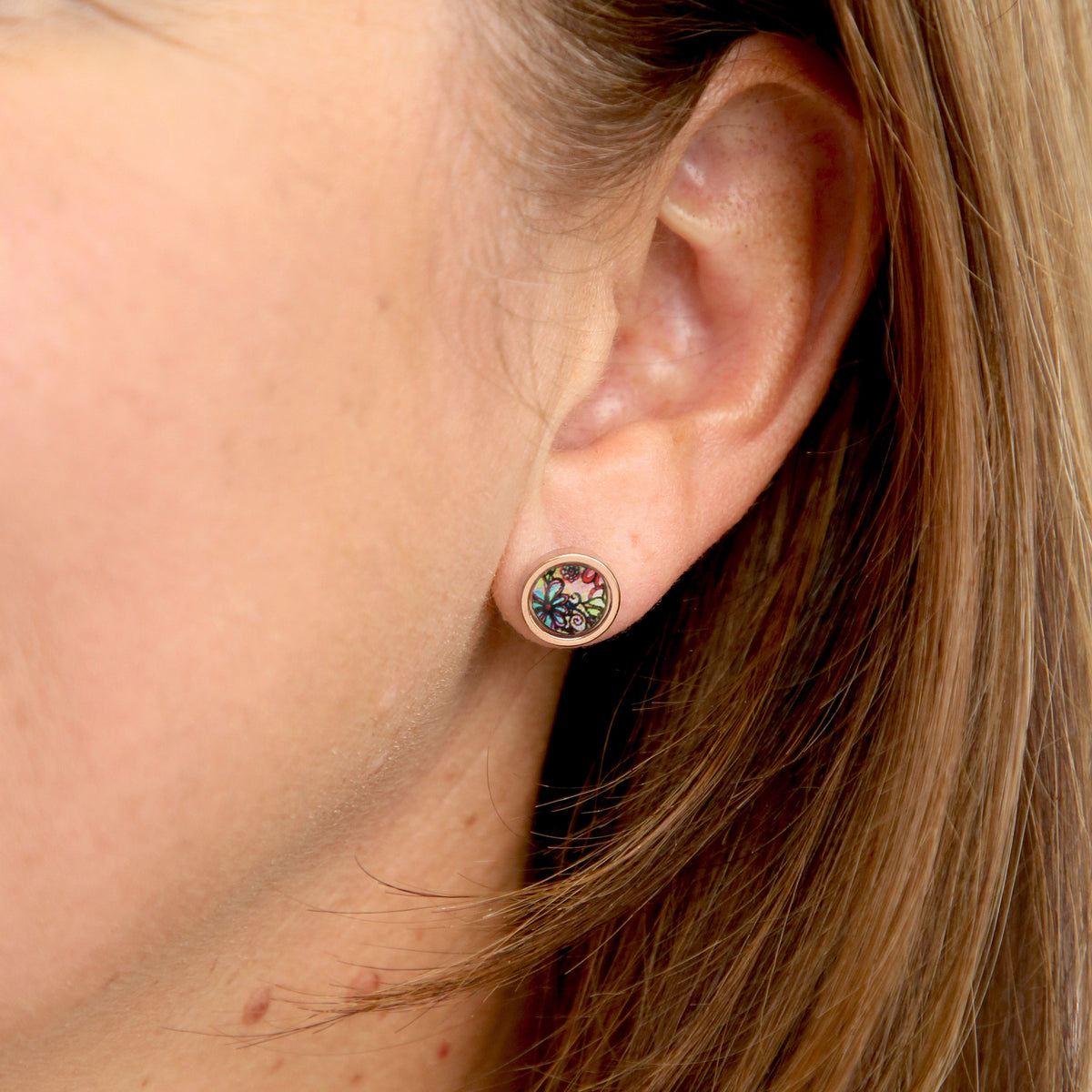 Heart & Soul Collection - Life Is Beautiful - Rose Gold Stainless Steel 8mm Circle Studs - Flora (8708)