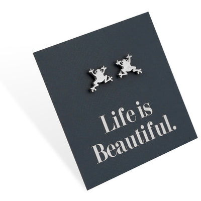 Stainless Steel Earring Studs Life Is Beautiful FROGS gold, silver, rose gold, black