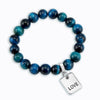Precious Stones - Teal Tigers Eye 10mm bead bracelet - with Word Charms (3004)