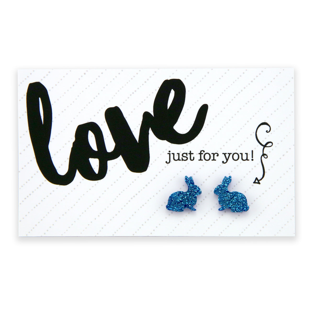 Sparkle Bunny Acrylic Stud - Love Just For You - Blue Glitter (2301-F)