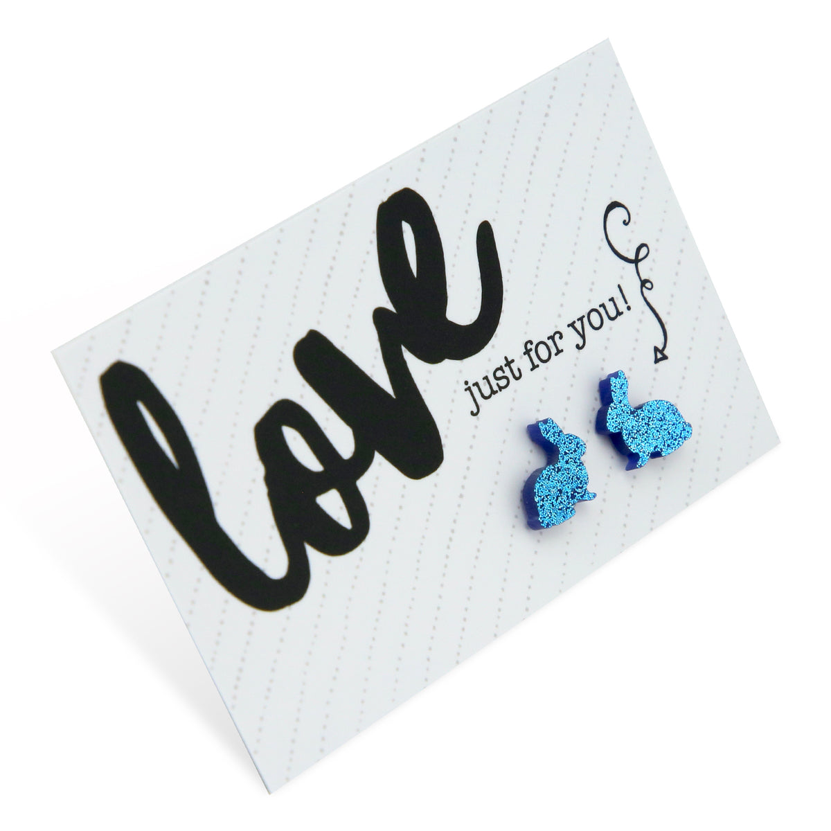 Sparkle Bunny Acrylic Stud - Love Just For You - Blue Glitter (2301-F)