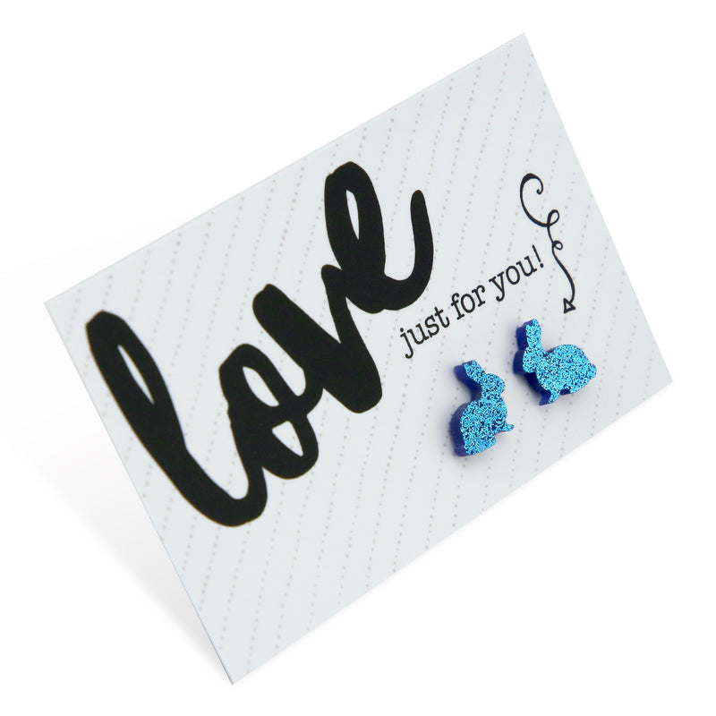 Sparkle Bunny Acrylic Stud - Love Just For You - Blue Glitter (2305)