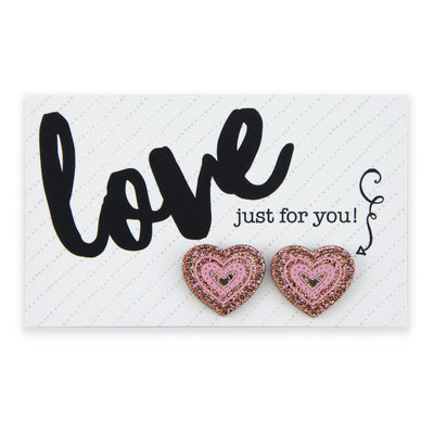 Acrylic Glitter Heart Studs - Love Just For You - Pink & Rose Gold (2316)