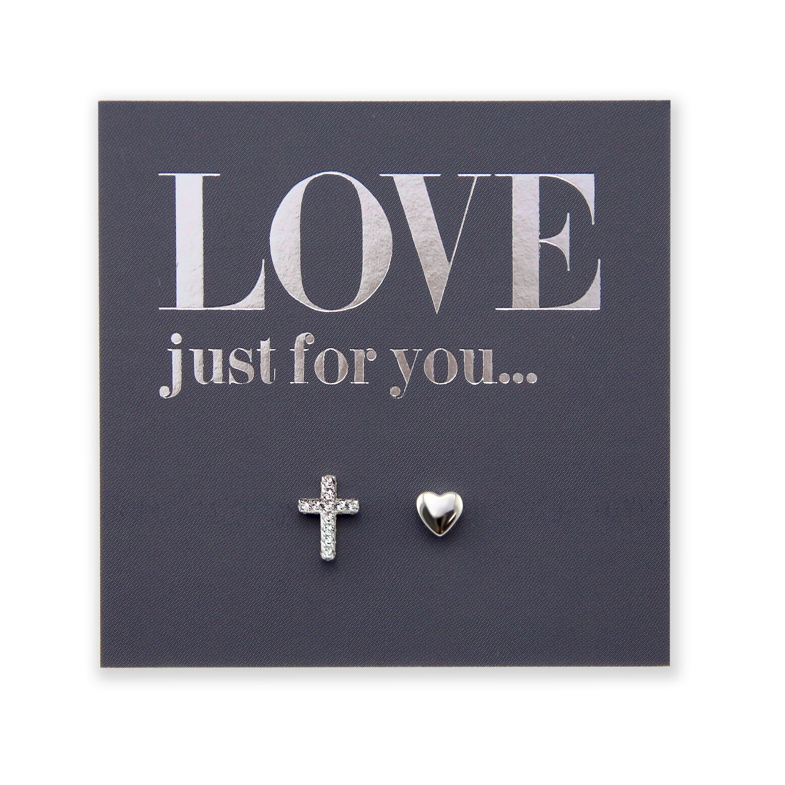 Cross & Heart - Sterling Silver Studs - Love Just For You (11663)