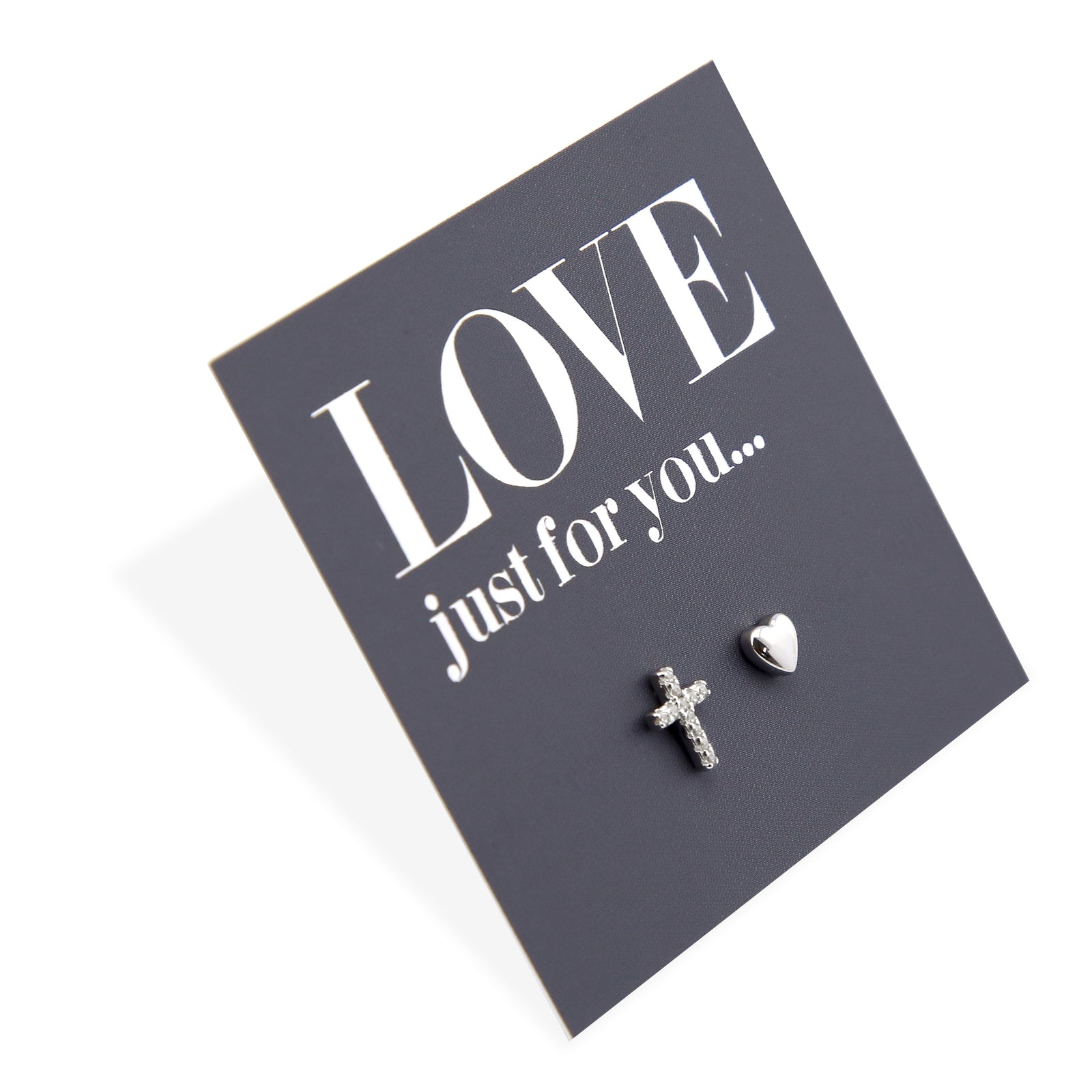Cross & Heart - Sterling Silver Studs - Love Just For You (11663)