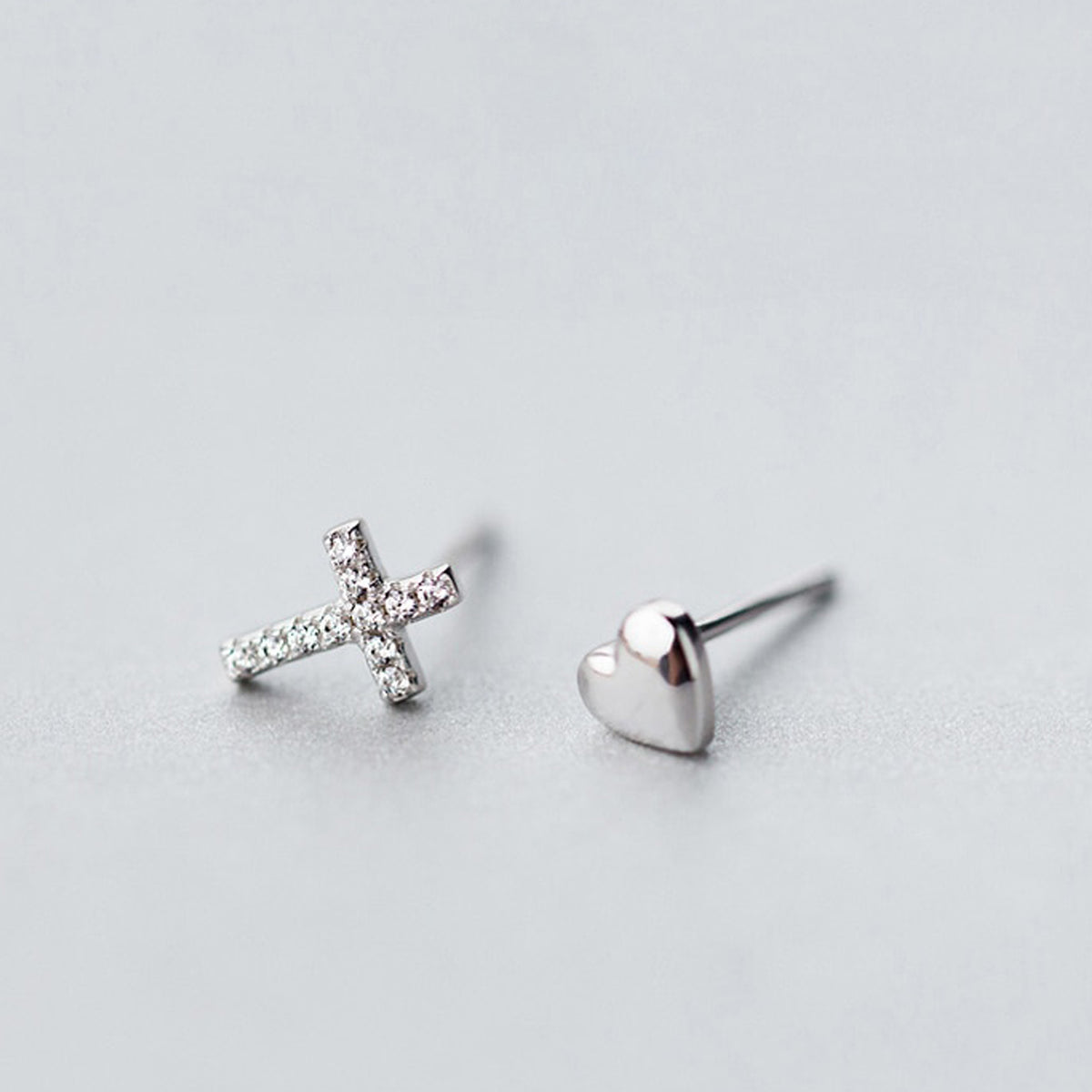 Cross & Heart - Sterling Silver Studs - Love Just For You (11663)