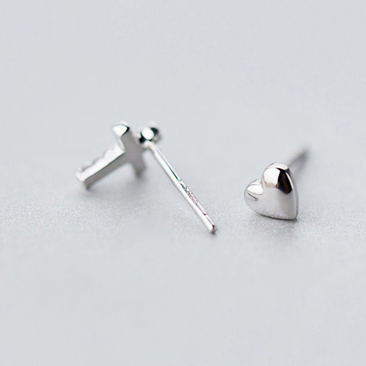 Cross & Heart - Sterling Silver Studs - Love Just For You (11663)