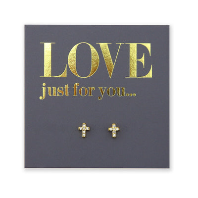 Tiny Cross Studs - Gold Sterling Silver - Love Just For You (8512-F)
