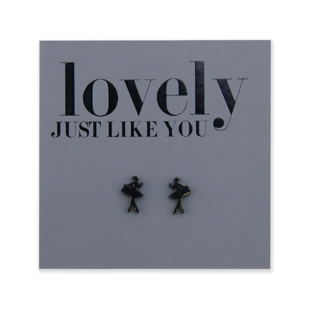 Black stainless steel tiny dancer studs on foil lovely just like you card