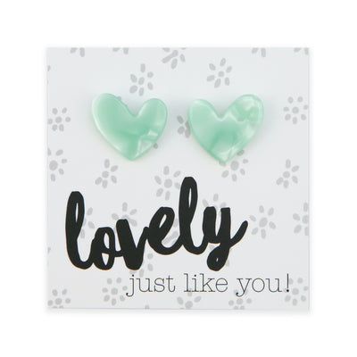 Lovely Just Like You - Resin Heart Studs - Minty Pearl (11825)