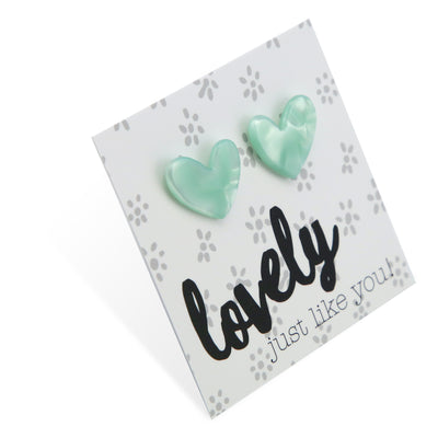 Lovely Just Like You - Resin Heart Studs - Minty Pearl (11825)