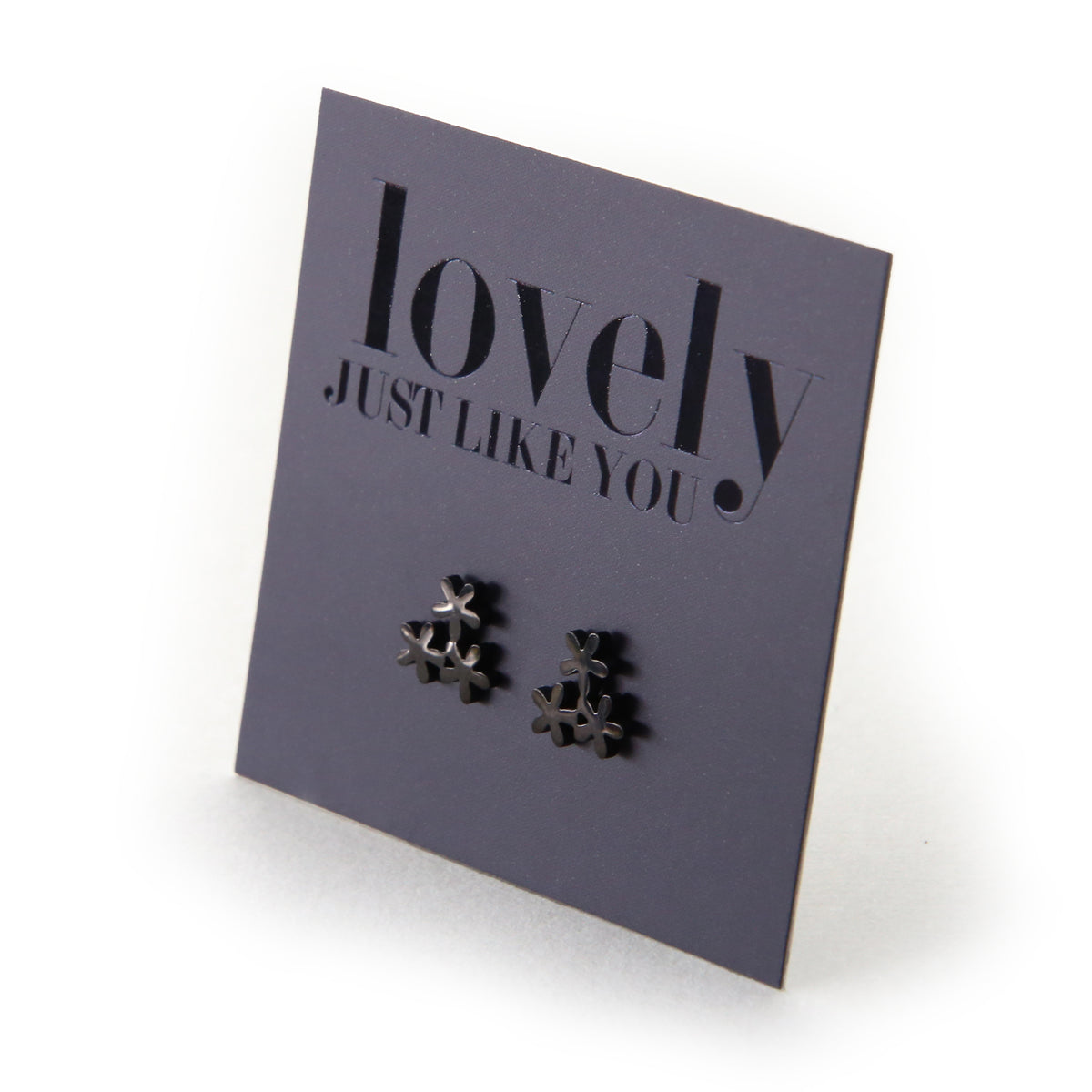 Stainless Steel flower shape earrings. Hypoallergenic studs in Rose Gold, Silver, Black & Gold. Star shaped. Beautiful Gifts by Sister and Soul. Foil feature gift card Girl you are amazing.