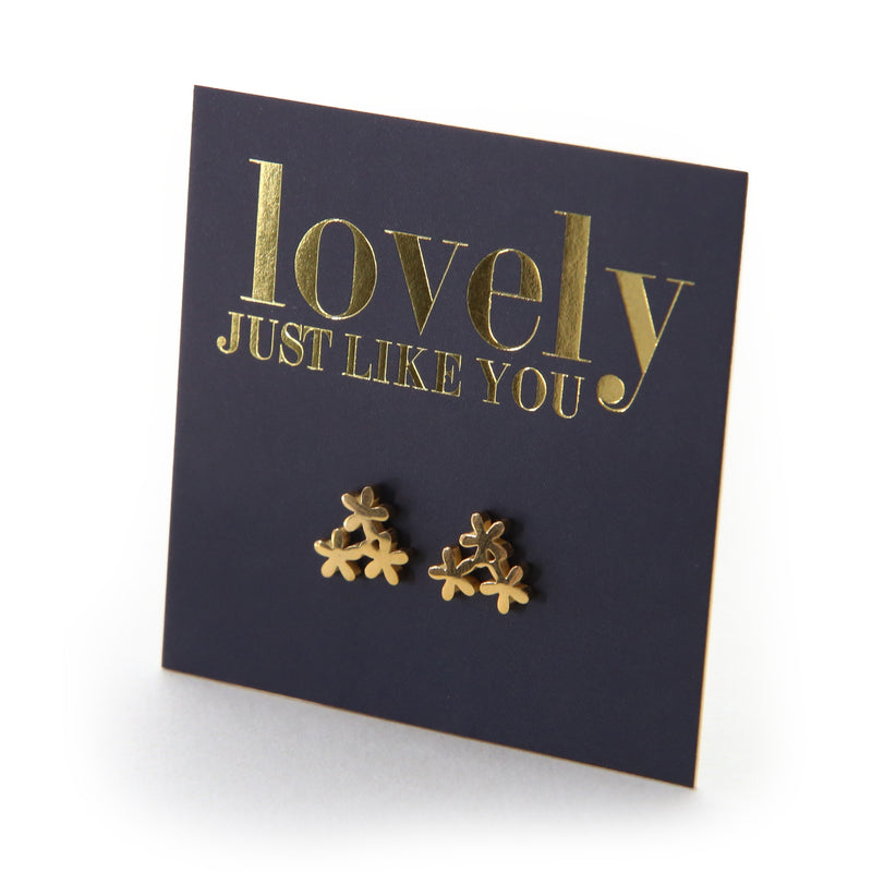 Stainless Steel flower shape earrings. Hypoallergenic studs in Rose Gold, Silver, Black & Gold. Star shaped. Beautiful Gifts by Sister and Soul. Foil feature gift card Girl you are amazing.