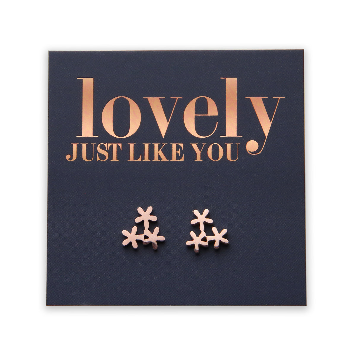 Stainless Steel flower shape earrings. Hypoallergenic studs in Rose Gold, Silver, Black & Gold. Star shaped. Beautiful Gifts by Sister and Soul. Foil feature gift card Girl you are amazing.