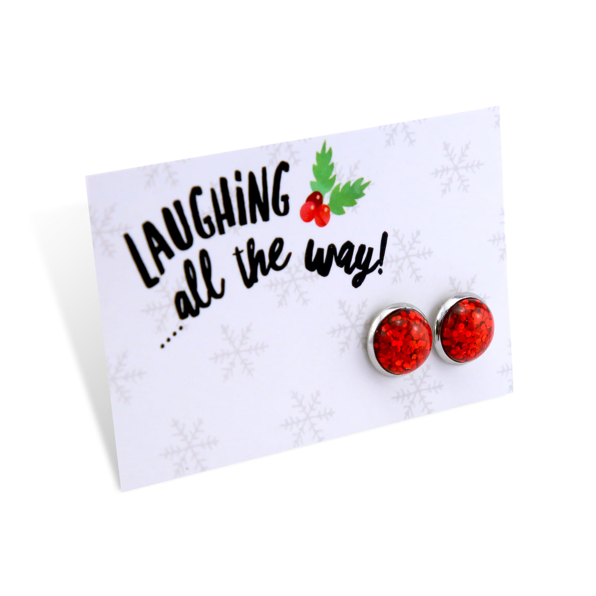 SPARKLEFEST - Laughing All The Way - Silver 12mm Circle Studs - Ruby Red Glitter (10652)
