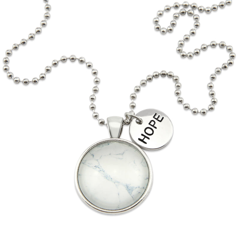 Black & Whites - Vintage Silver ' HOPE ' Necklace - Marble-isheous (11065)