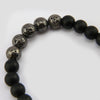 Lava Stone Bracelet -  8mm Matt Black Onyx + Metallic Lava Stone beads - with Silver Word Charm