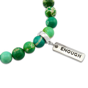 Precious Stone Bracelet - Green Mountain Imperial Jasper 8mm Beads - with Silver charms