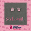 Pink flower studs sterling silver and enamel and cubic zirconia premoum earrings on so loved card, breast cancer fundraiser.
