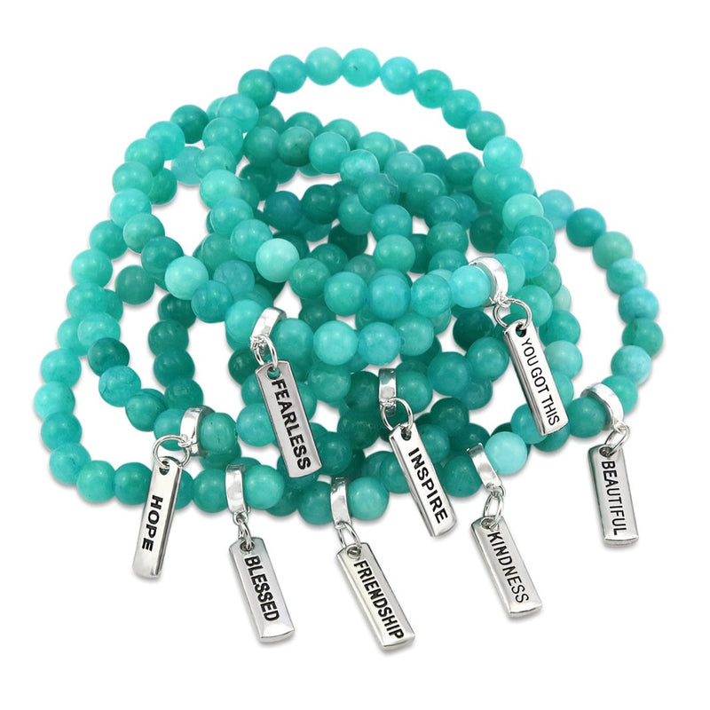 Stone Bracelet - Deep Ocean Jade 8mm beads - With Word Charm