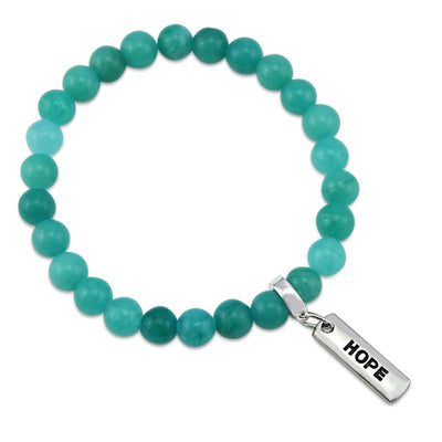 Stone Bracelet - Deep Ocean Jade 8mm Beads - With Silver Word Charm