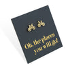 Stainless Steel Earring Studs Oh, The Places You Will Go BICYCLES gold, silver, rose gold, black