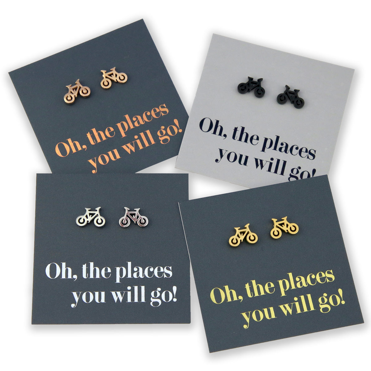 Stainless Steel Earring Studs Oh, The Places You Will Go BICYCLES gold, silver, rose gold, black