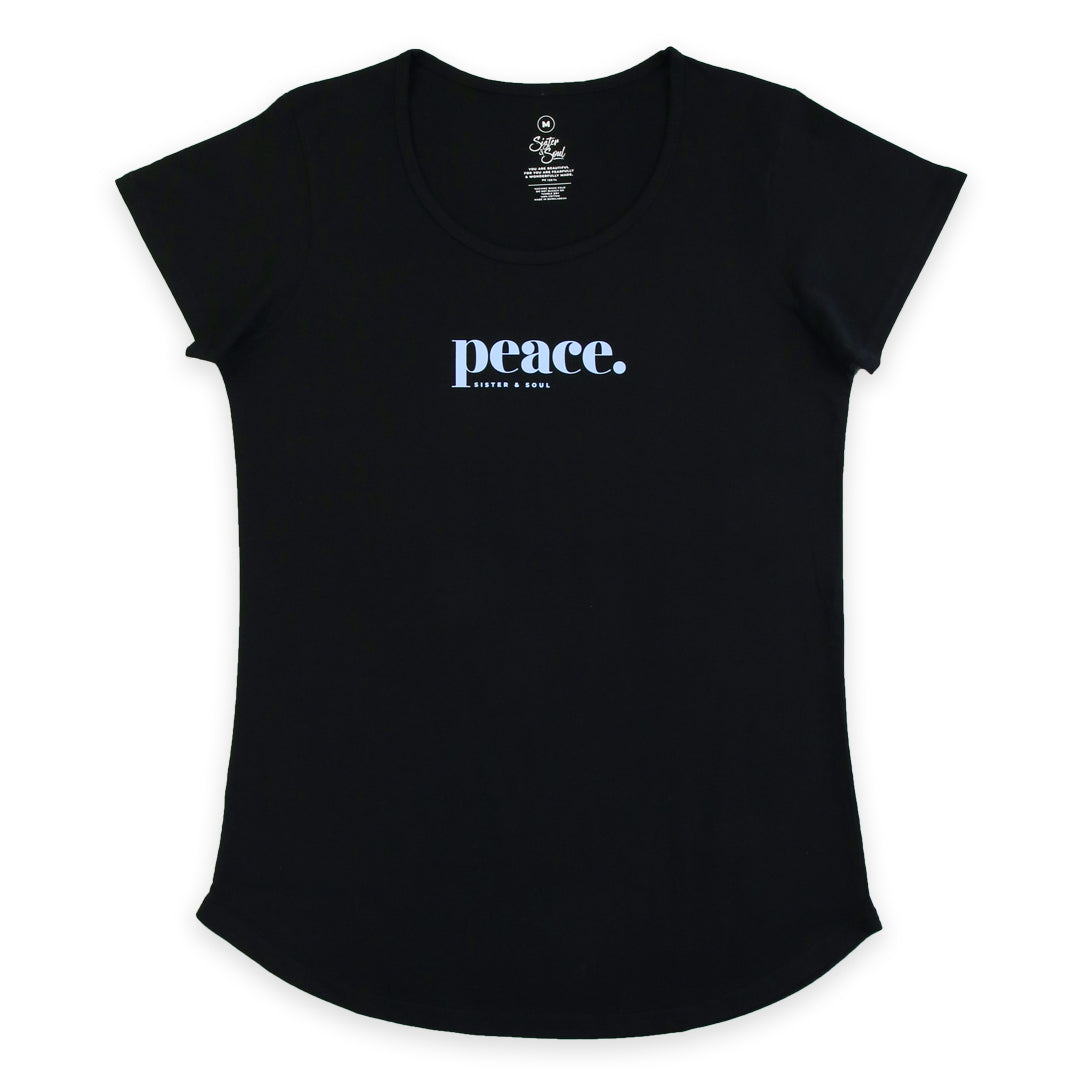 Peace - Scoopy Tee - Black with Soft Blue Print (C502)