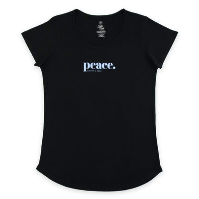Womens Scooped tee with peace print.