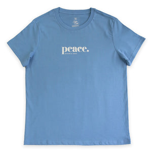 Azure blue Peace t-shirt for women boxy style.