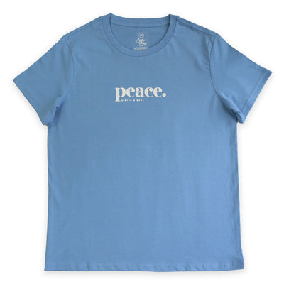 Azure blue Peace t-shirt for women boxy style.