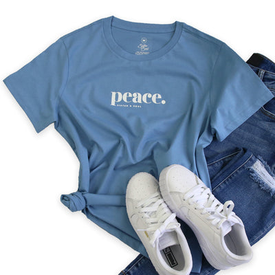 Black oversized plus size t-shirt - women's tee with peace print in pale blue.