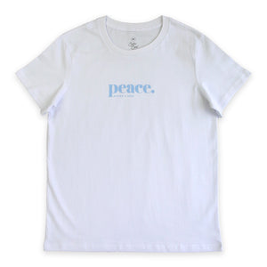 Peace - Boxy Tee - White with Soft Blue Print