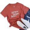 Peace Hope Love - Boxy Tee - Coral with Silver Glitter Print