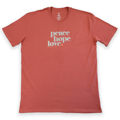 Peace Hope Love -  Plus Size Long Boxy Tee - Dusted Coral with Silver Glitter Print
