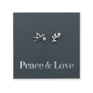 Dove + Branch Studs - Sterling Silver + CZ - Peace + Love (8215-R)