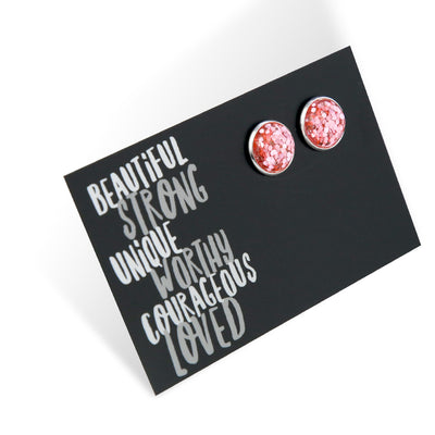 PINK COLLECTION SPARKLEFEST - Beautiful Strong Unique - Bright Silver Stud Earrings - Pink Glitter (8706-R)