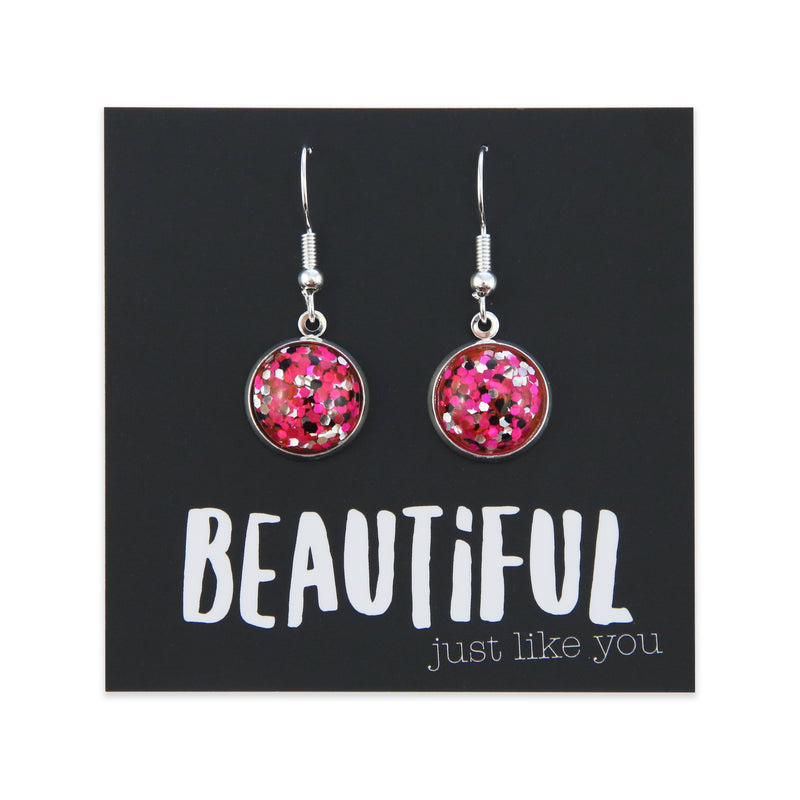 PINK COLLECTION SPARKLEFEST - Beautiful Just Like You - Vintage Silver Dangles - Pink, Black & Silver Glitter (8910-R)